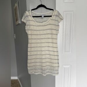 Motherhood Cream and Gray Striped Short Sleeve Maternity Top Size M